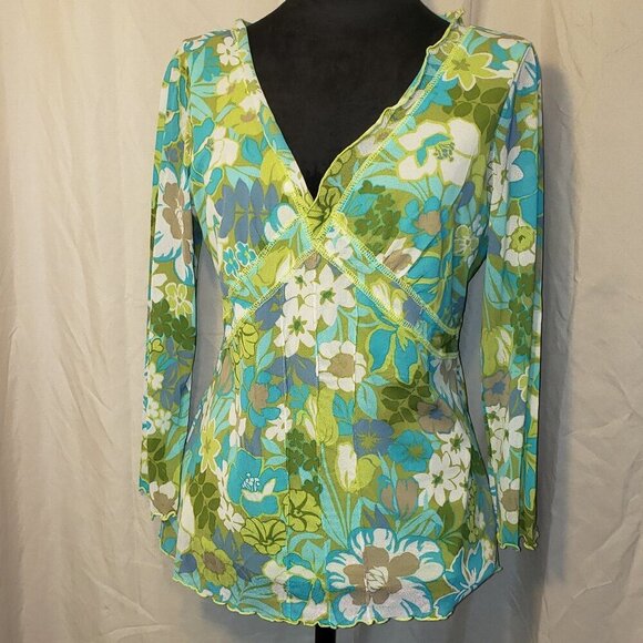 Women's Studio by Liz Claiborne Floral Blouse - Green and Blue - S/M - Picture 1 of 4